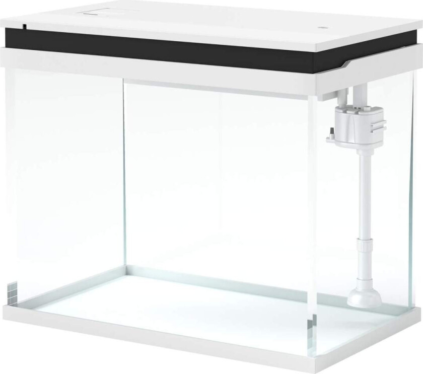 Bilde av Akvarium, 41 liters glassakvarium med filtersystem, LED-lys, vannpumpe, kompakt akvarium for ulike fiskearter, hvit