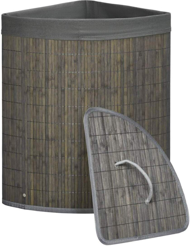 Firkantet bambus skittentøyskurv 55L med lokk og avtagbar pose 38 x 38 x 57 cm Grå
