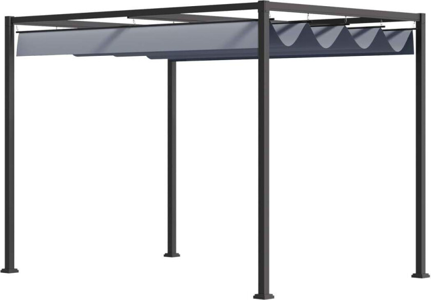 Pergola 4x3m hagepaviljong, terrassetak laget av stål, hagepaviljong med justerbart tak, frittstående, solbeskyttelse for utepla