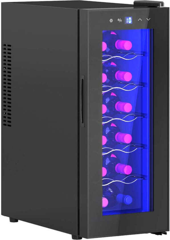 Vinkjøleskap 12 flasker 30L 8-18℃ Dobbelt termoelektrisk flaskekjøleskap med glassdør, drikkekjøleskap med LED-lys, Lite vinskap