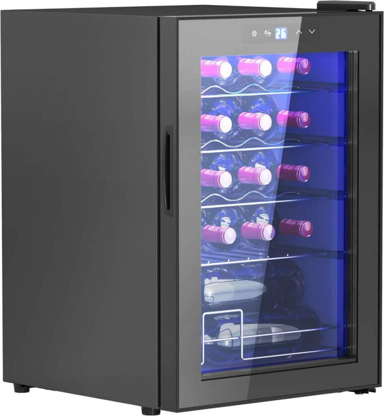 Vinkjøleskap 20 flasker 53L 5-18℃ Kompressordrikkekjøleskap med anti-UV-glassdør, flaskekjøleskap med LED-lys, lite vinskap med