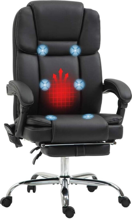 Kontorstol med vibrasjonsmassasje, ergonomisk skrivebordsstol med varme, liggefunksjon, høydejusterbar lederstol med fotstøtte