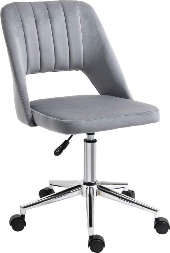 Skrivebordsstol, høydejusterbar hjemmekontorstol uten armlener, roterende kontorstol med fløyelslook, ergonomisk sminkestol for