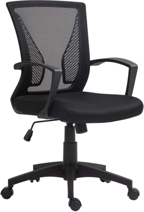 Kontorstol med vippefunksjon, høydejusterbar skrivebordsstol, svingstol kan holde opptil 120 kg, for kontor, arbeidsrom, svart