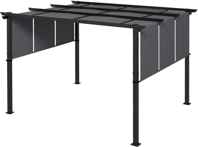 Gazebo 3,5x3m pergola med sidevegg, terrassetak, mørkegrå, værbestandig for hage og terrasse