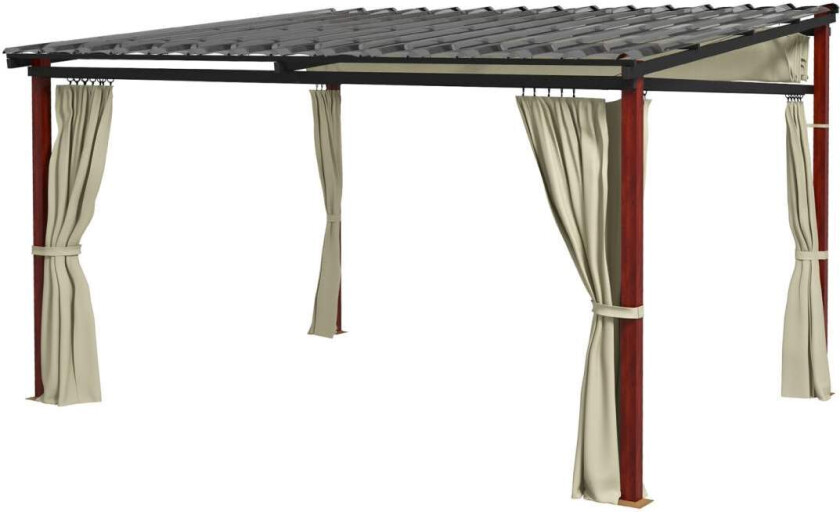 Pergola 3,5x3m paviljong med sidevegger, vindtett, høydejusterbart, uttrekkbart tak, beige for hage og terrasse
