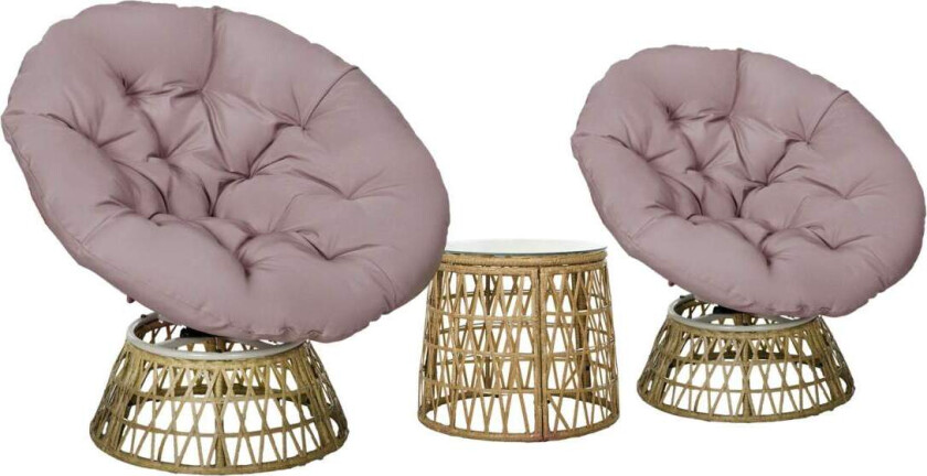 Hagemøbelsett 3 stk. Bistrosett med salongbord og 2 stoler, hage sittegruppe med puter, balkongmøbler til terrasse i gult