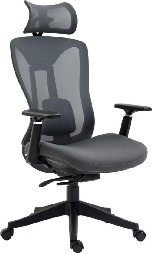 Kontorstol Ergonomisk skrivebordsstol med hvilefunksjon Mesh Grey for komfortabelt arbeid og avslapping