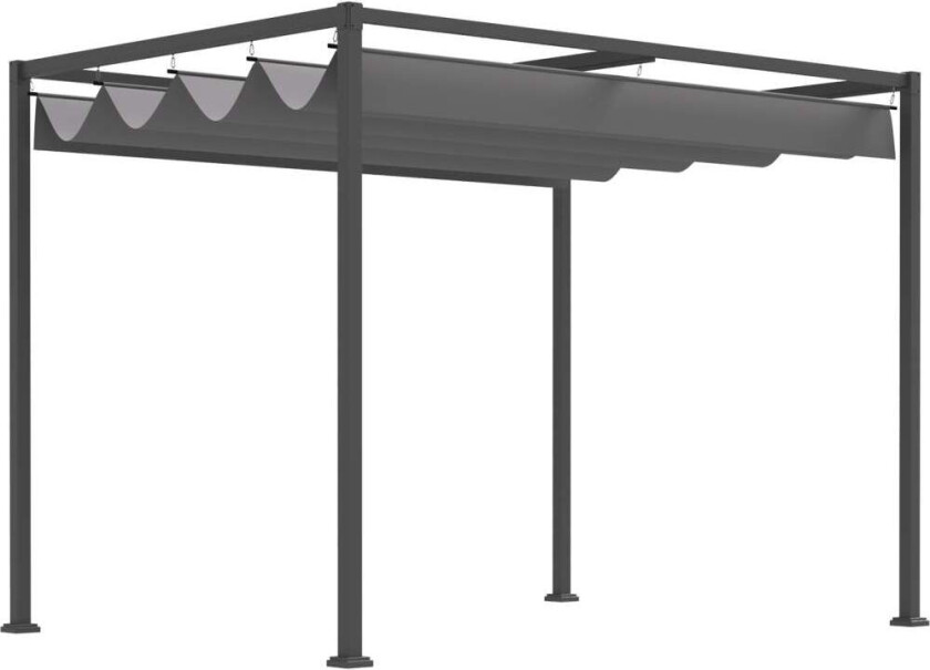 Pergola Gazebo uteplass med skyvetak 298 x 213 x 221 cm, grå, værbestandig polyester for hage og terrasse