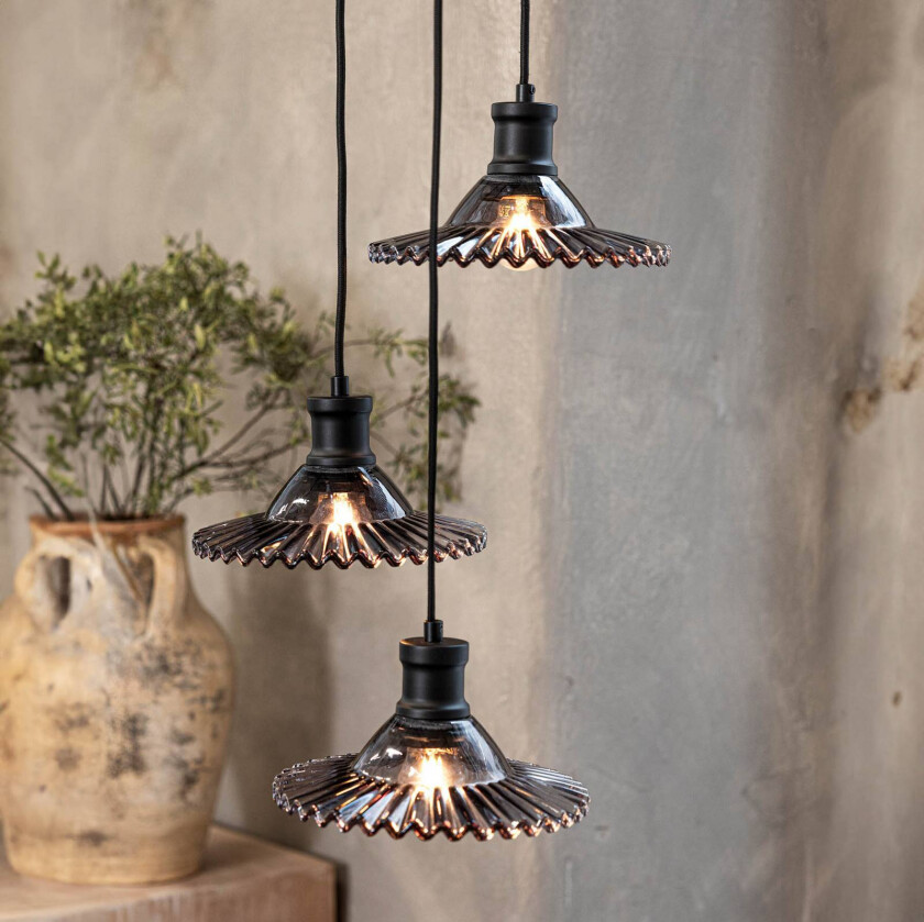 Novia hengelampe, svart, røkt glass, 3 lyskilder, Ø 22 cm