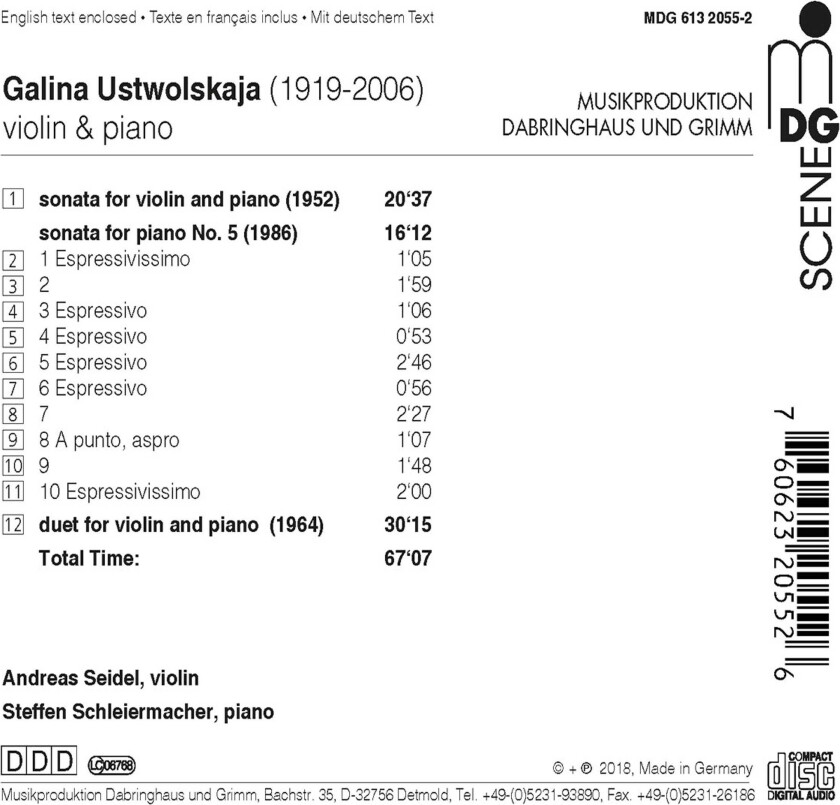 Ustwolskaja, Schleiermacher, Seidel Violin & Piano CD