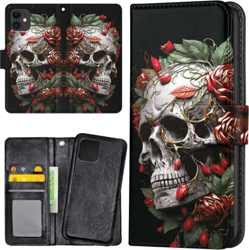 iPhone 11 - Lommebok Deksel Skull Roses