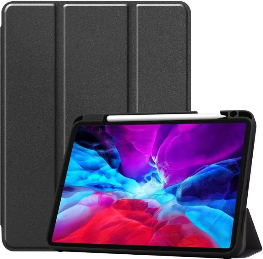 iPad Pro 12.9" (2022 / 2021 / 2020 / 2018) Tri-fold Skinndeksel med Pen Holder - Svart