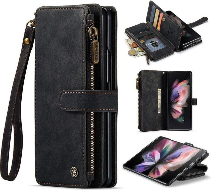 Samsung Galaxy Z Fold 3 CASEME Retro lær lommebok-deksel Svart