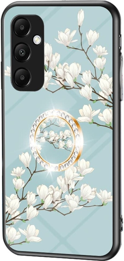 Til Samsung Galaxy A35 deksel i herdet glass ring kickstand mobiltelefonveske - Gardenias