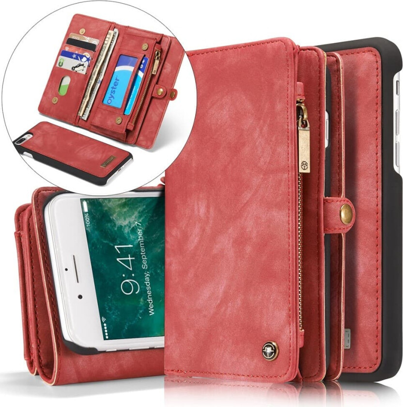 CASEME iPhone 7 Plus Retro Split Lommebok-deksel I Lær - Rød