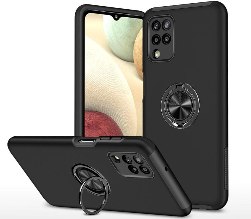 Samsung Galaxy A12 Hybrid Deksel Med Fingerring - Svart