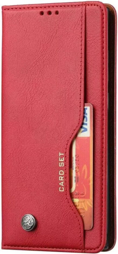 Samsung Galaxy S23 Ultra Flip Deksel i Glanset Kunstskinn med 3 Kortholdere og Frontlomme - Rød