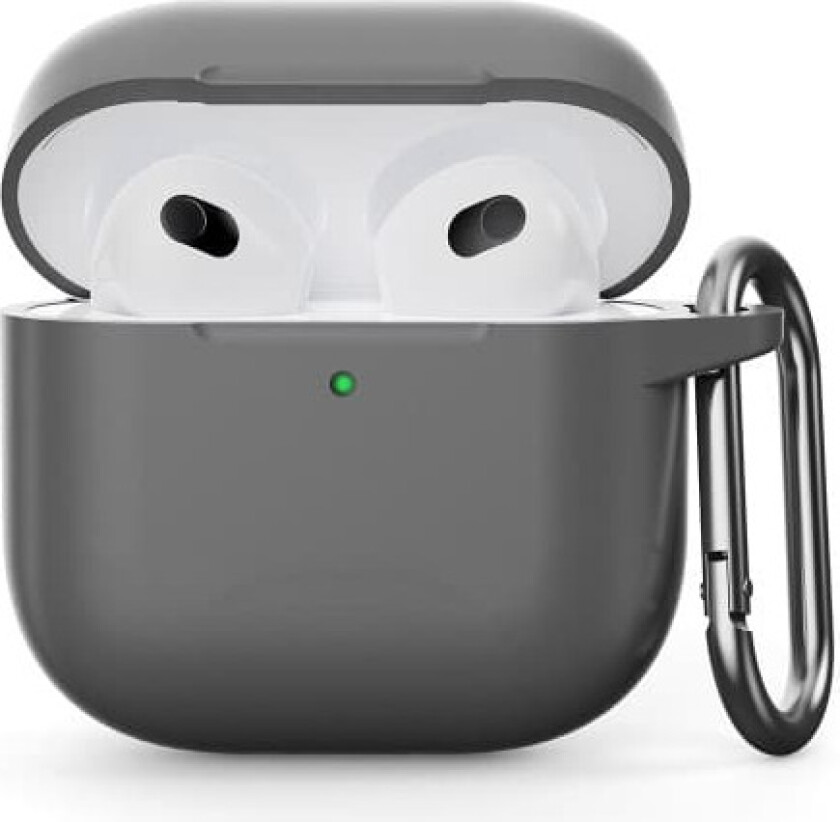 For AirPods 4 silikonetui integrert Bluetooth-hodetelefondeksel med krok - grå