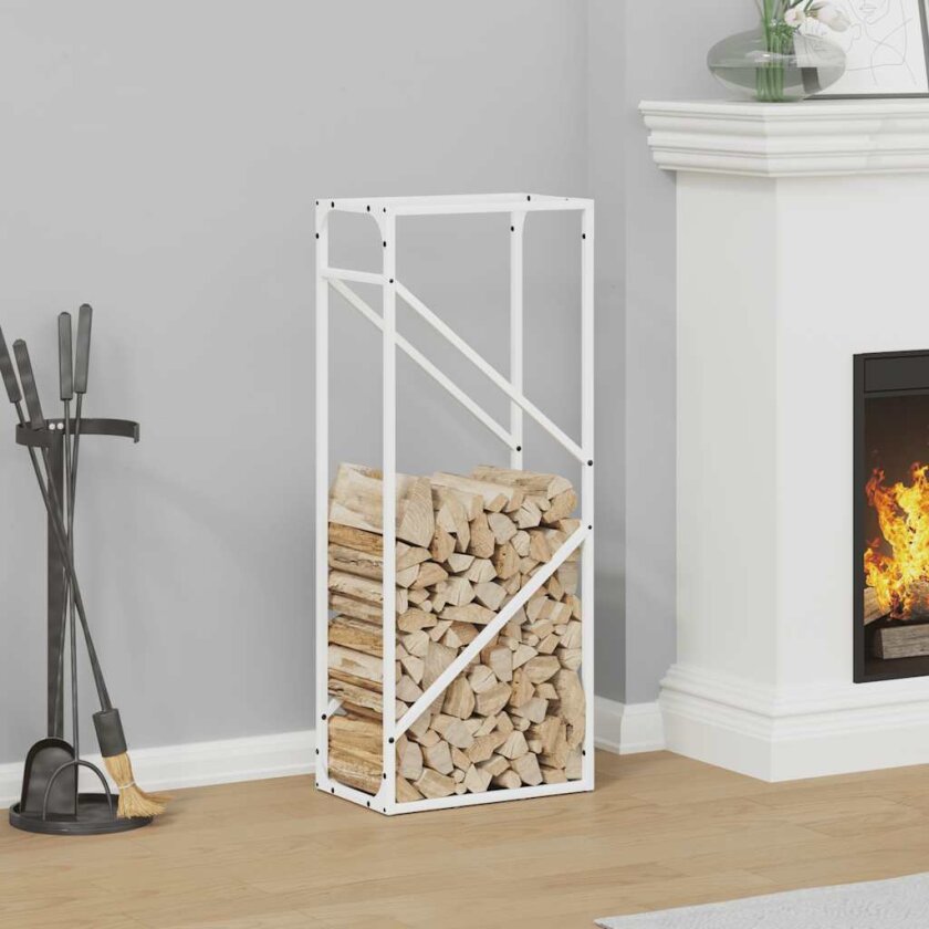 Vedstativ hvit 40x25x100 cm kaldvalset stål