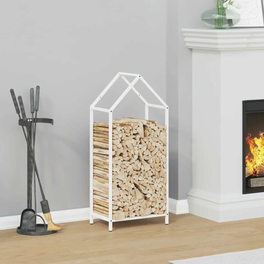 Vedstativ svart 40x25x90 cm kaldvalset stål
