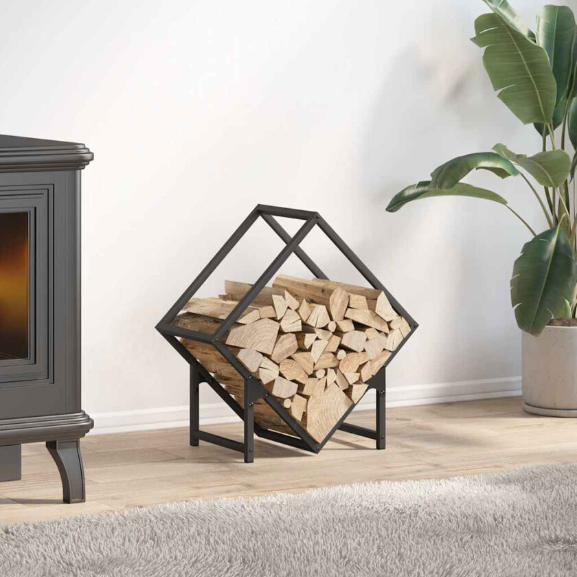 Vedstativ svart 50x25x50 cm kaldvalset stål