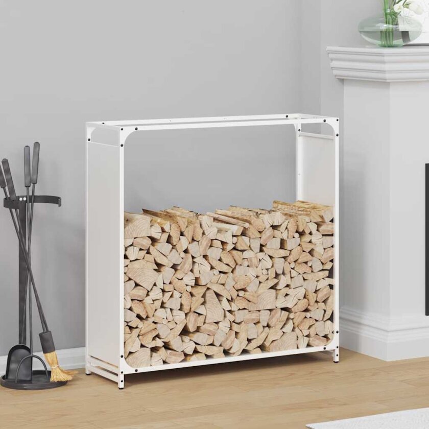 Vedstativ svart 90x28x90 cm kaldvalset stål