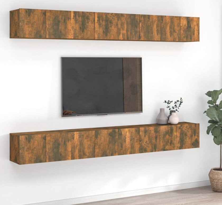 TV-benker 8 stk røkt eik 60x30x30 cm konstruert tre