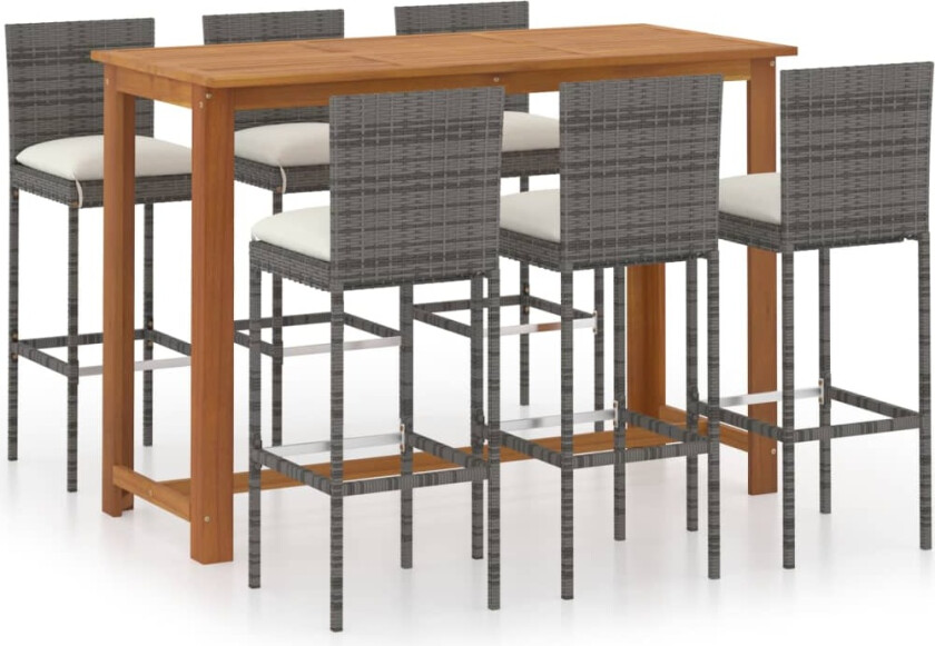 Barsett til hage med puter 7 deler polyrotting grå