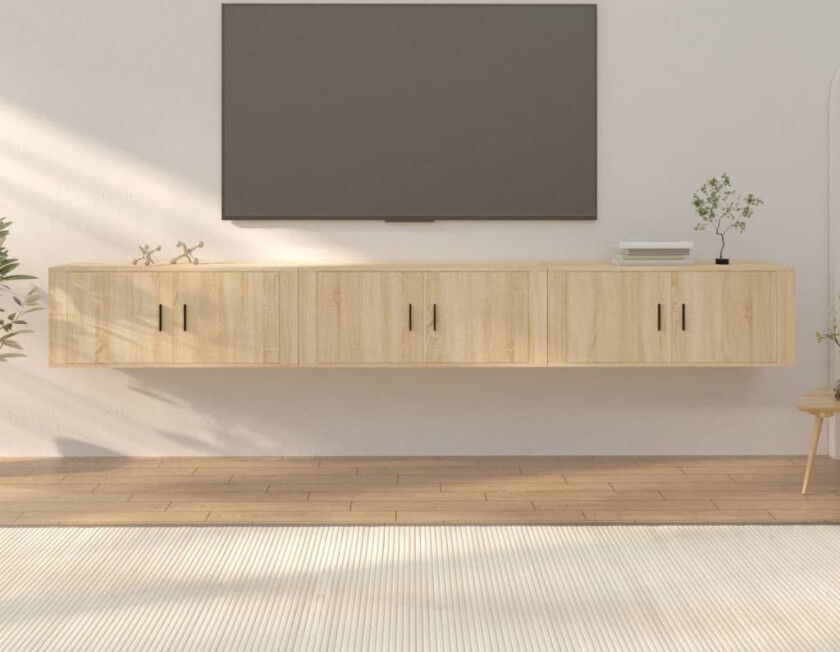 Vegghengte TV-benker 3 stk sonoma eik 100x34,5x40 cm