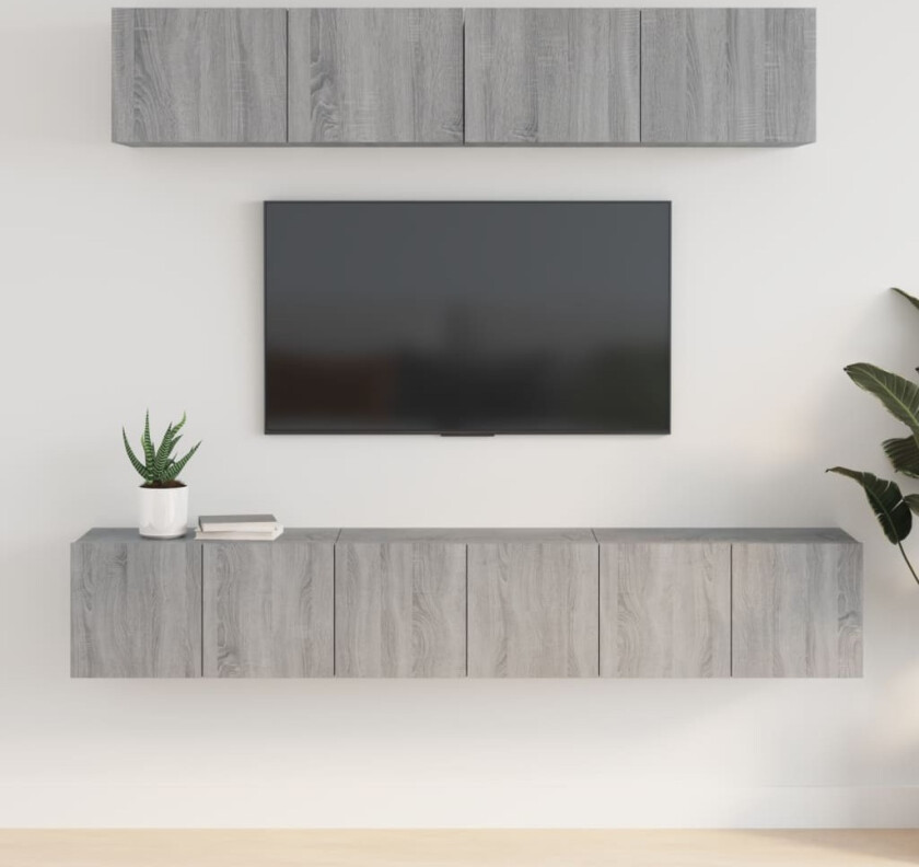 TV-skapsett 5 deler grå sonoma konstruert tre