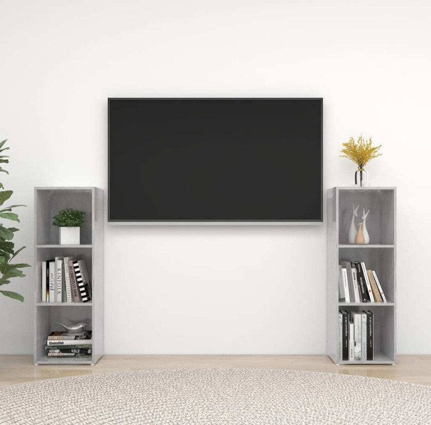 TV-benker 2 stk betonggrå 107x35x37 cm konstruert tre