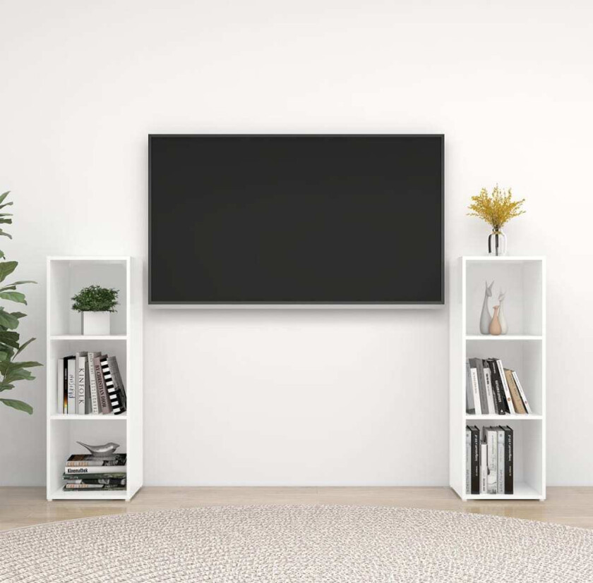 TV-benker 2 stk hvit 107x35x37 cm konstruert tre