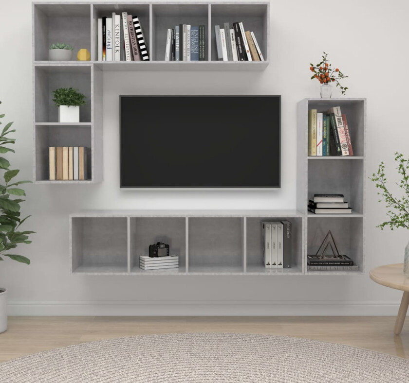 TV-skapsett 4 deler betonggrå konstruert tre