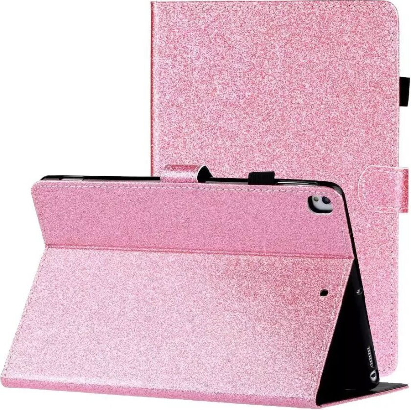 iPad 10.2" (2021 / 2020 / 2019) Glitter Deksel m. Stativfunksjoner & Kortholder - Glitter Pink