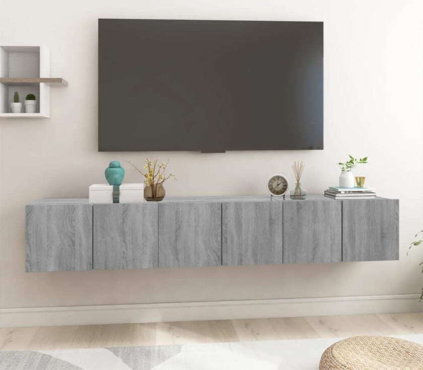 Hengende TV-benker grå sonoma 3 stk 60x30x30 cm konstruert tre