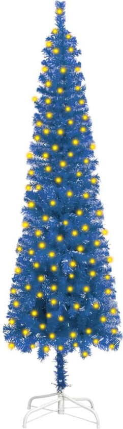 Forhåndsbelyst slankt juletre blå 150 cm