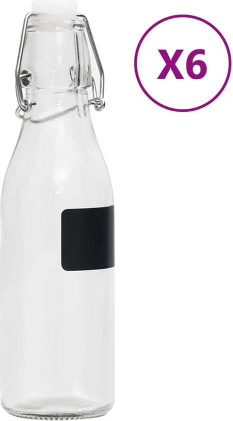 Glassflasker med klipslokk 6 stk rund 250 ml