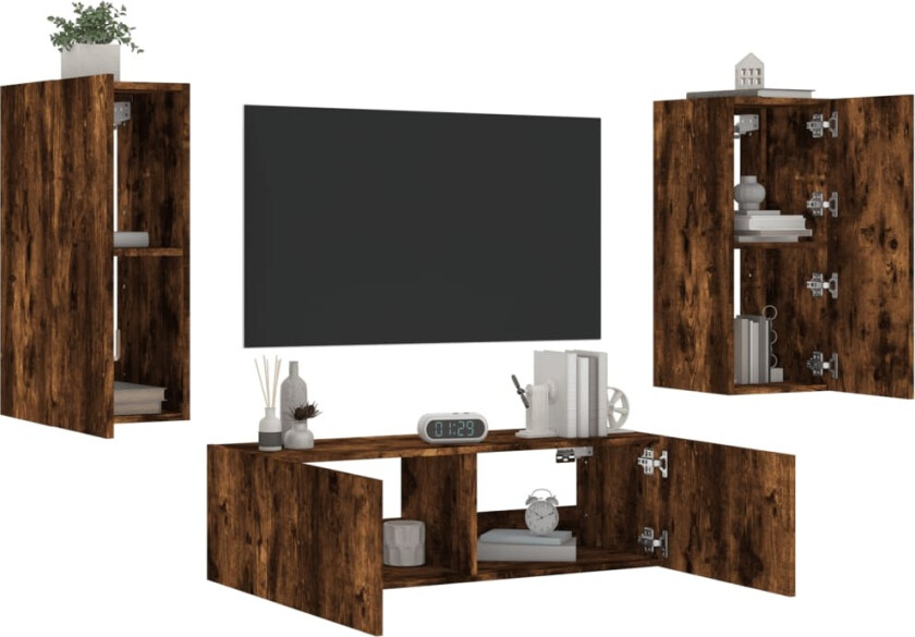 Vegghengte TV-benker med LED 3 stk røkt eik