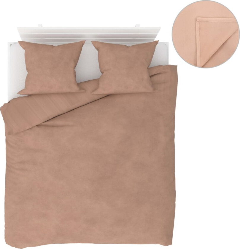 Sengesett 5 deler fleece beige 200x200/60x70 cm