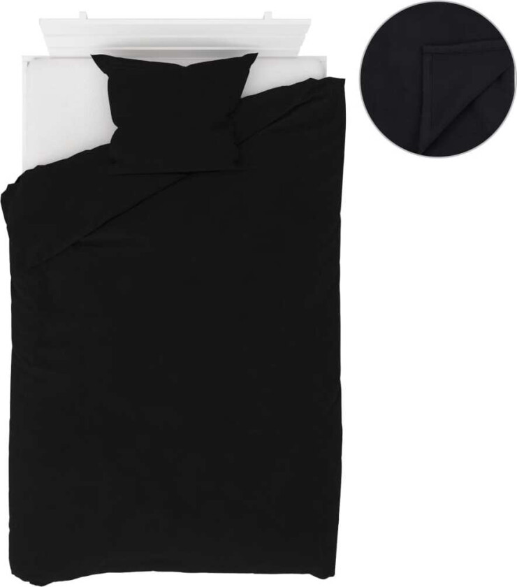 Sengesett 4 deler fleece svart 140x200/60x70 cm
