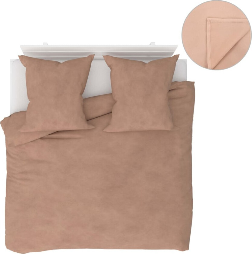 Sengesett 5 deler fleece beige 200x200/80x80 cm
