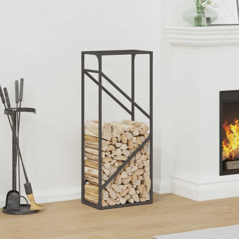 Vedstativ svart 40x25x100 cm kaldvalset stål