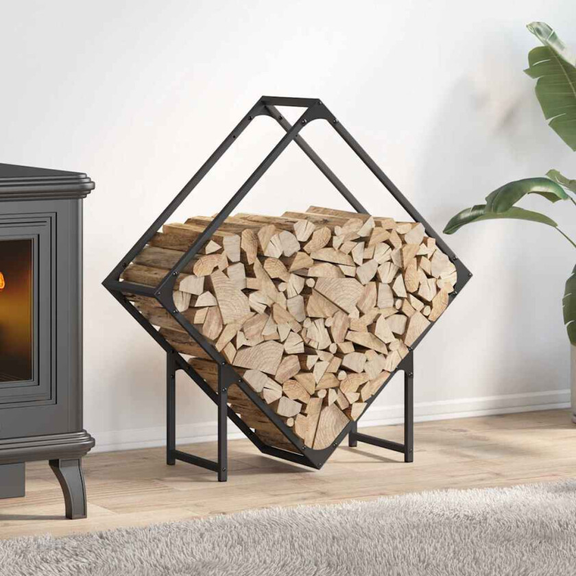 Vedstativ svart 80x25x80 cm kaldvalset stål