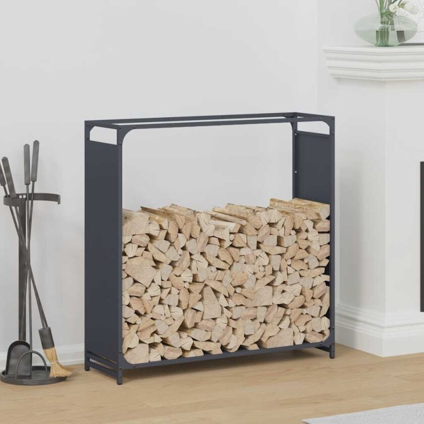 Vedstativ antrasitt 90x28x90 cm kaldvalset stål
