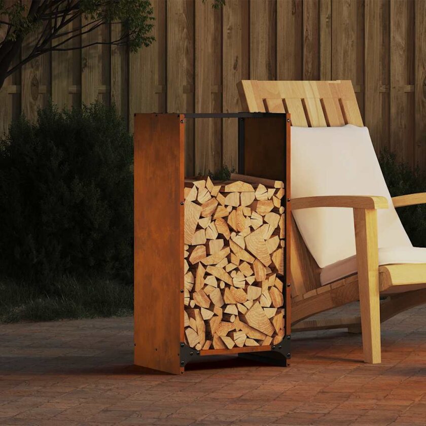 Vedstativ 40x30x80 cm oksidert stål