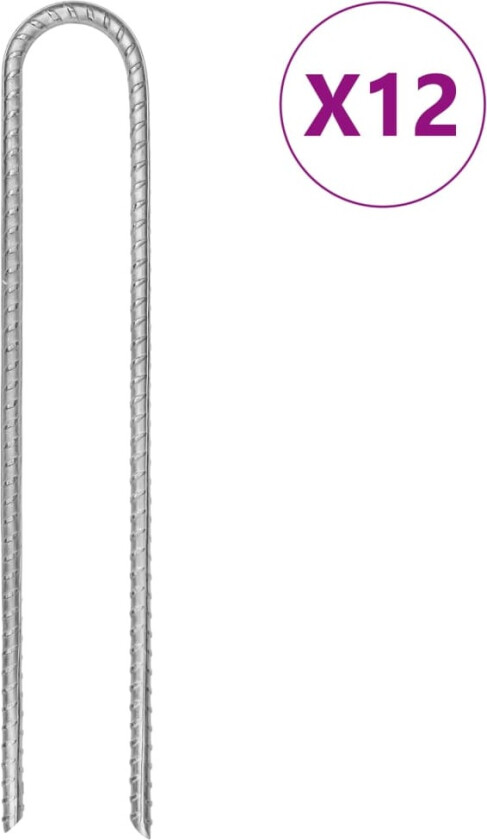 Teltplugger 12 stk U-formet 30 cm Ø7 mm galvanisert stål