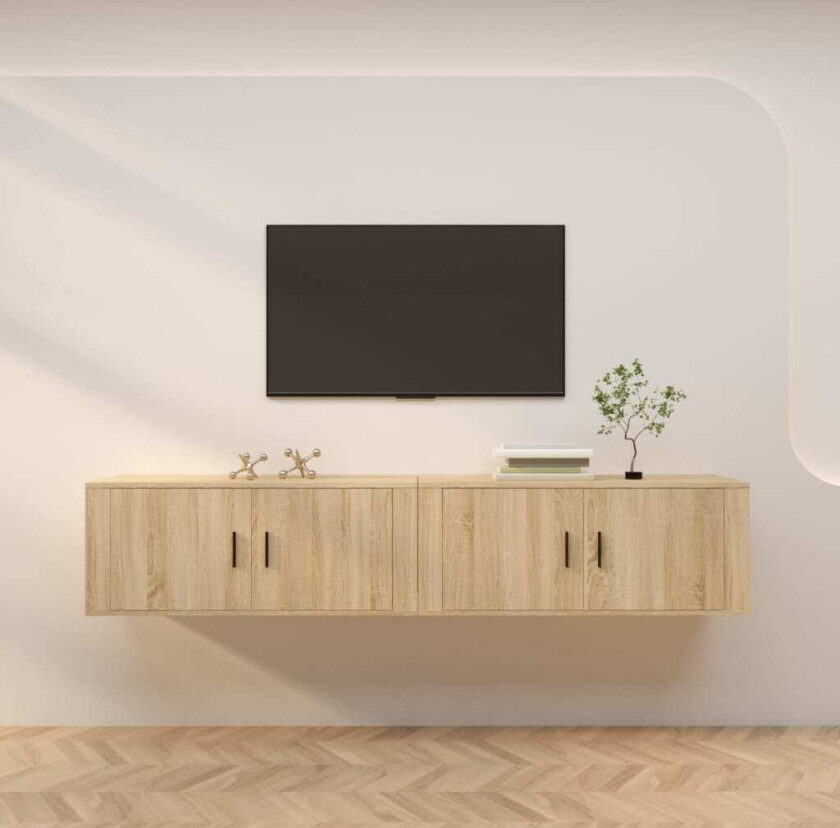 Vegghengte TV-benker 2 stk sonoma eik 100x34,5x40 cm