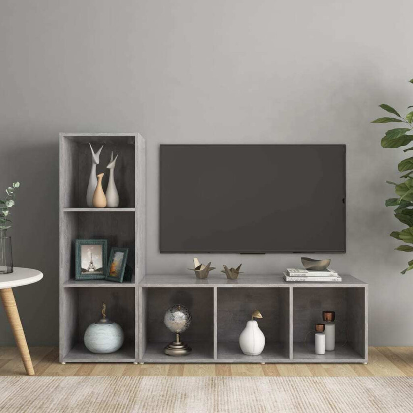 TV-benker 2 stk betonggrå 107x35x37 cm konstruert tre