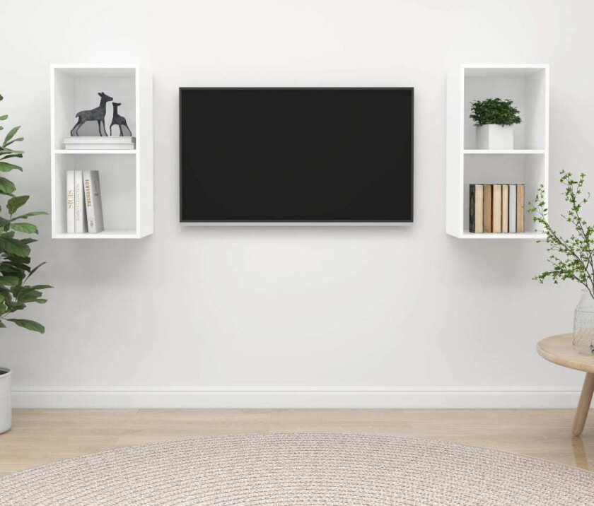 Vegghengte TV-benker 2 stk hvit sponplate
